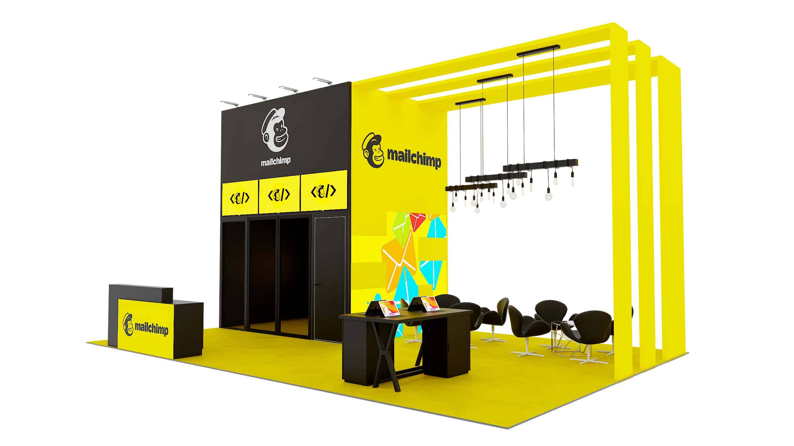 Large island trade show exhibit rendering