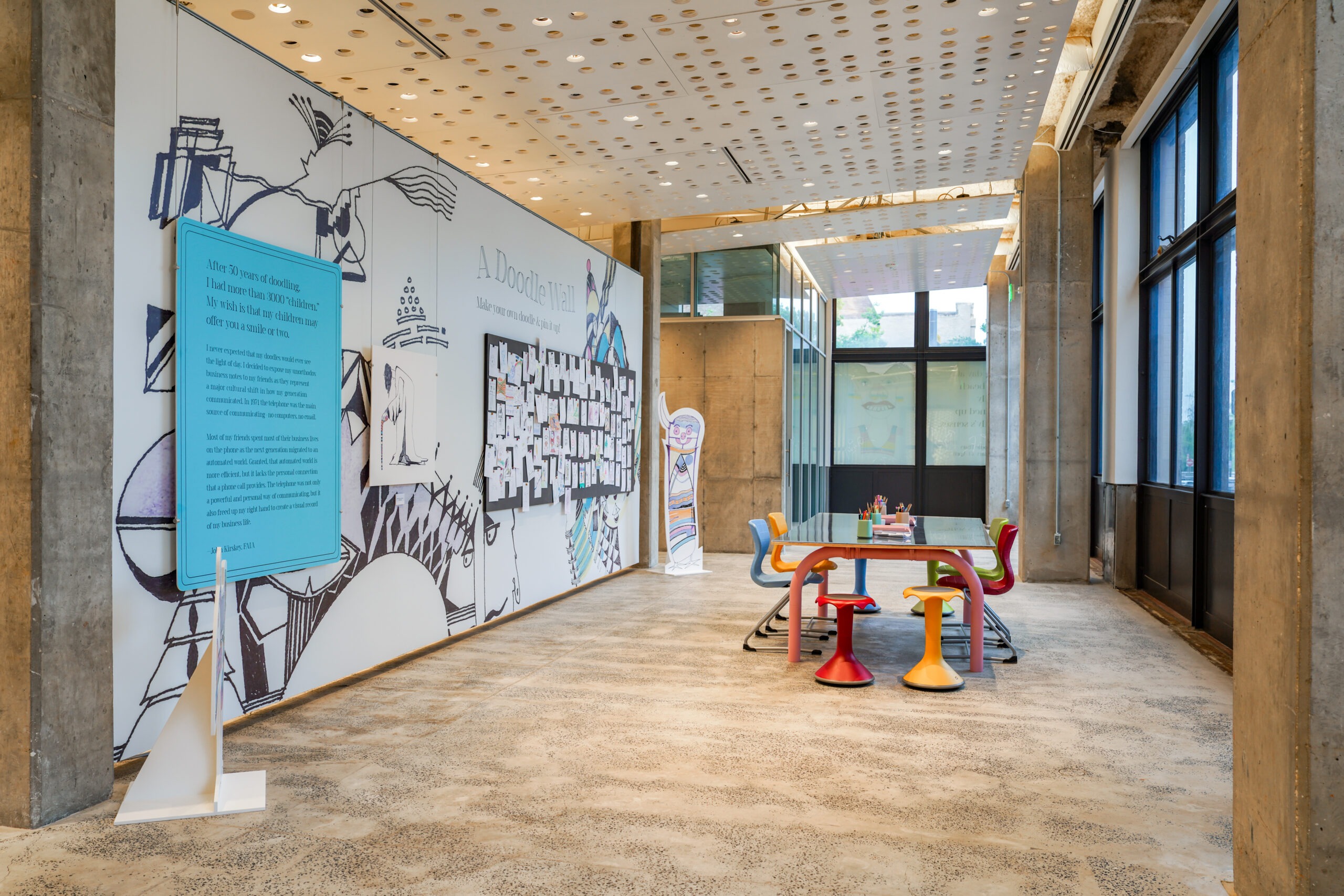 A Doodle Diary exhibition at Architecture Center Houston featuring custom exhibit displays fabricated by Innovative Environments